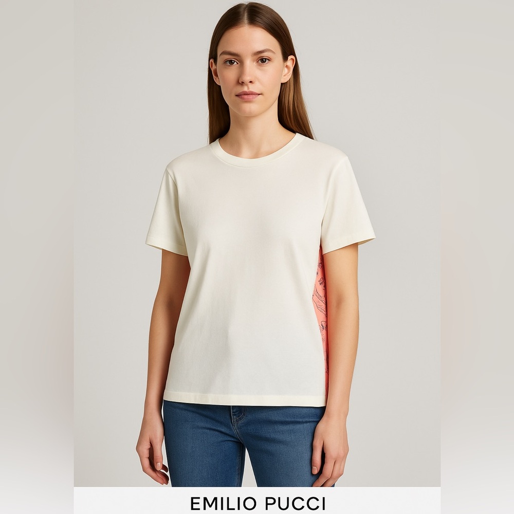 Emilio Pucci Ivory and Coral Short Sleeve Top